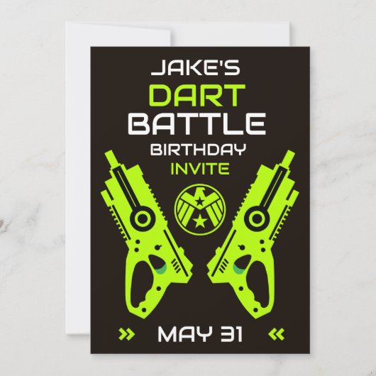男子の誕生日パーティー招待 ダーツウォーズ 招待状 (正面)