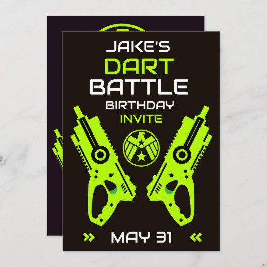男子の誕生日パーティー招待 ダーツウォーズ 招待状 (正面/裏面)