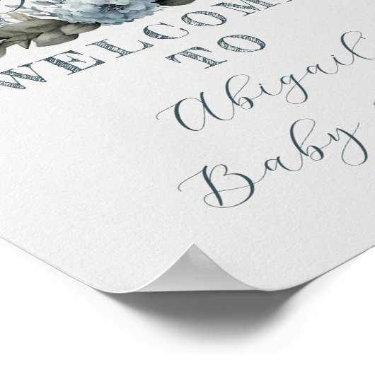 男子の赤ちゃん歓迎!ウサギの青い花のリースのベイビーシャワー ポスター (角)