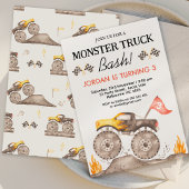 男子の黄色いモンスタートラック誕生日パーティー 招待状
