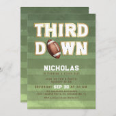 男子の3歳誕生日フットボール・サードダウン招待状 招待状 (正面/裏面)