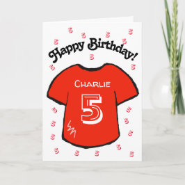 男子の5歳の誕生日の赤いサッカーシャツ カード