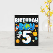 男子の5歳の誕生日宇宙飛行士スペース惑星4 カード (黄色い花)