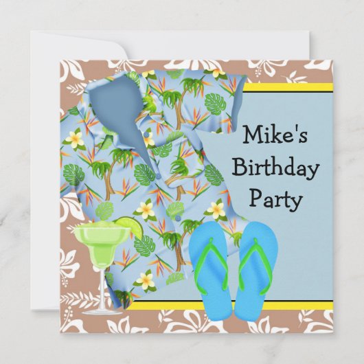男子のBBQマルガリータビーチバースデーパーティー招待 招待状 (正面)