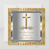 男子または女子ファースト1聖コミュニオン金ゴールドシルバー2 招待状 (正面)