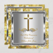 男子または女子ファースト1聖コミュニオン金ゴールドシルバー3 招待状 (正面/裏面)