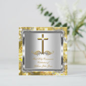 男子または女子ファースト1聖コミュニオン金ゴールドシルバー3 招待状 (スタンド正面)