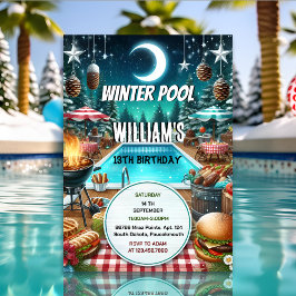 男子よ、ブラフ バーベキュー ウィンター プールパーティー 13歳の誕生日 招待状