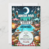 男子よ、ブラフ バーベキュー ウィンター プールパーティー 13歳の誕生日 招待状 (正面)