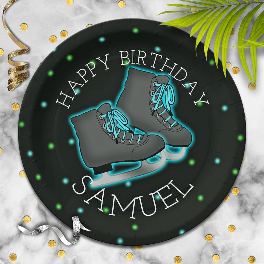 男子アイススケート誕生日パーティー ペーパープレート