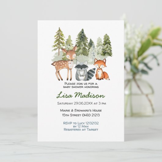 男子アドベンチャー森のベビーシャワー招待状 招待状 (スタンド正面)