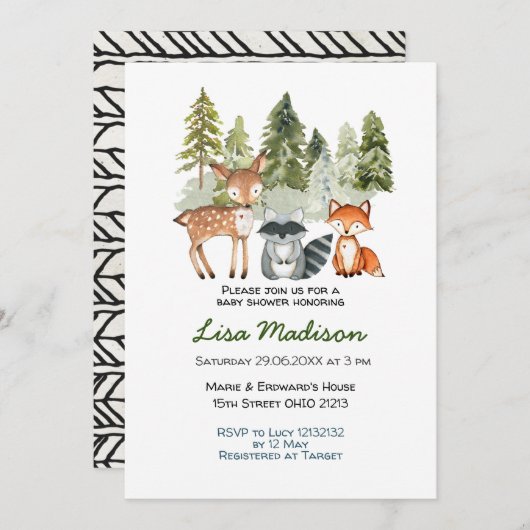 男子アドベンチャー森のベビーシャワー招待状 招待状 (正面/裏面)