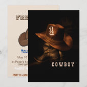 男子カウボーイ誕生日招待状、編集可能な私の1歳の誕生日 招待状 (正面/裏面)
