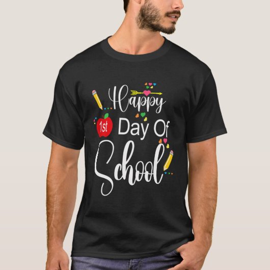 男子ガールズキッズのための幸せな学校の初日 Tシャツ (正面)