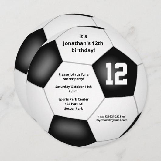 男子ガールズサッカーをテーマにした誕生日パーティー 案内状 (正面/裏面)