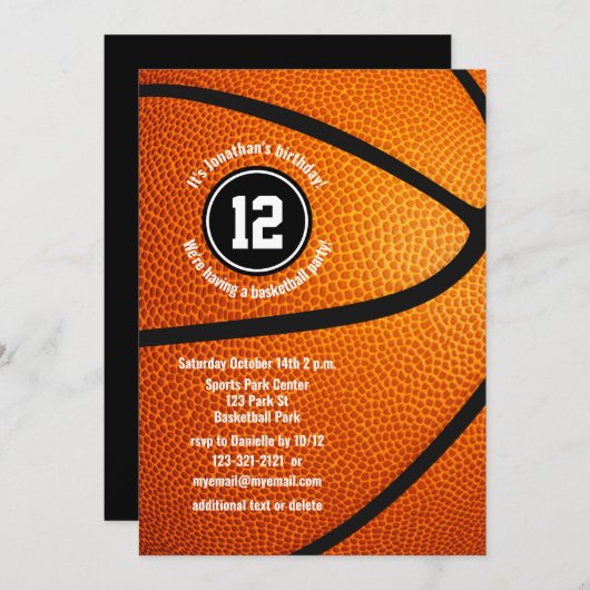 男子ガールズバスケットボールバースデーチームお祝い 招待状 (正面/裏面)