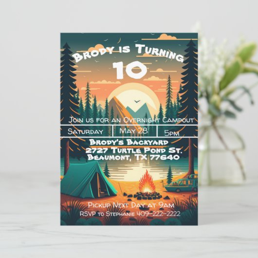 男子キャンプアドベンチャー誕生日パーティー招待状 招待状 (スタンド正面)