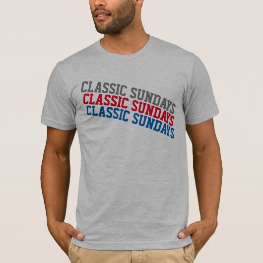 男子クラシック日曜日グレー/赤/青T型 Tシャツ (正面)