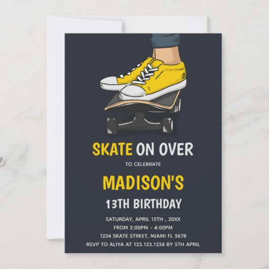 男子クールの編集可能スケーターパーティー招待状 招待状 (正面)