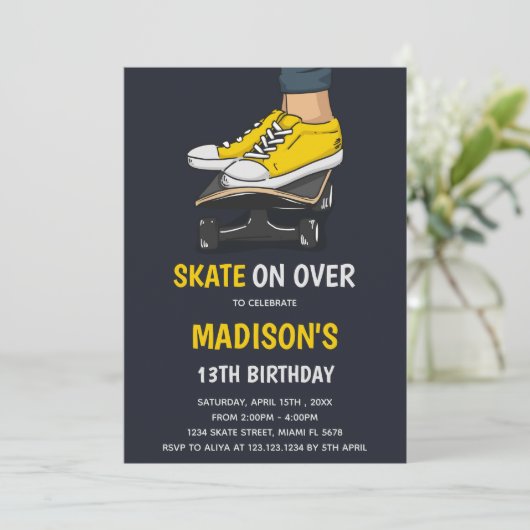 男子クールの編集可能スケーターパーティー招待状 招待状 (スタンド正面)