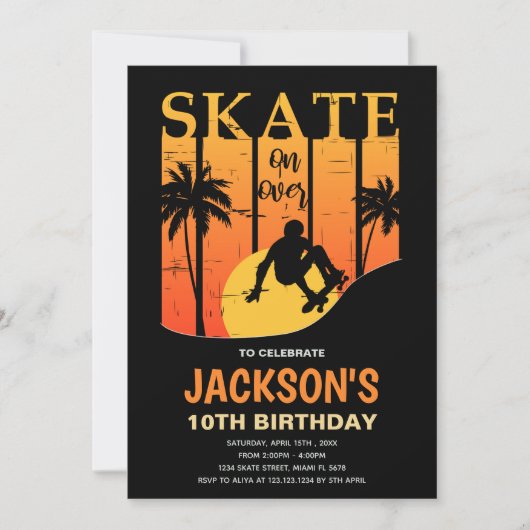 男子クールの編集可能スケーターパーティー招待状 招待状 (正面)