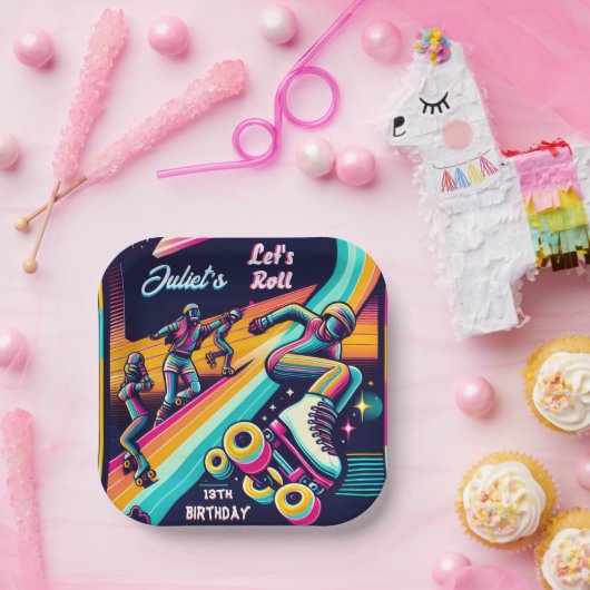 男子クール女子ローラースケートで滑る13誕生日 ペーパープレート (パーティー)
