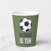 男子グリーンスポーツ少年サッカー誕生日 紙コップ (裏面)