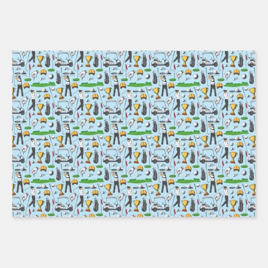 男子ゴルフのゴルフスポーツシンボルブルーギフト ラッピングペーパーシート (正面)