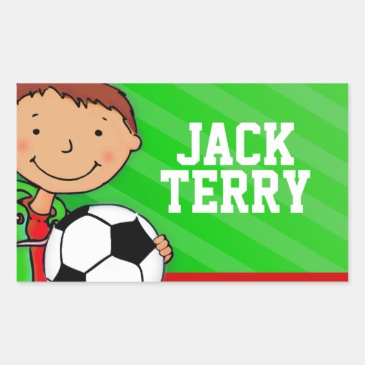 男子サッカーの名前の緑のidラベルのシール 長方形シール (正面)