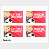 男子サッカーの名前の赤いidラベルシール 長方形シール (シート)