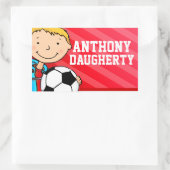 男子サッカーの名前の赤いidラベルシール 長方形シール (バッグ)