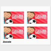 男子サッカーの名前の赤いidラベルシール 長方形シール (シート)