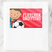 男子サッカーの名前の赤いidラベルシール 長方形シール (バッグ)