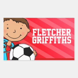 男子サッカーの名前の赤いidラベルシール 長方形シール