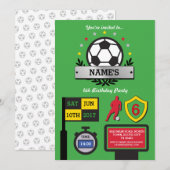 男子サッカーパーティー誕生日スポーツ緑の招待状 招待状 (正面/裏面)