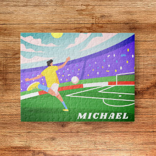 男子サッカー選手フィールドイラストレーション&キッズ名 ジグソーパズル