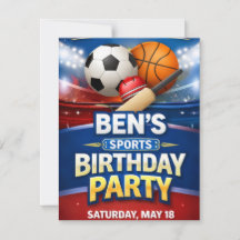男子スポーツテーマの誕生日招待状