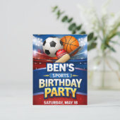男子スポーツテーマの誕生日招待状 招待状 (スタンド正面)