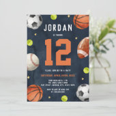 男子スポーツテーマオレンジ ネイビー 誕生日パーティー 招待状 (スタンド正面)