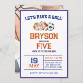 男子スポーツ誕生日招待状 - オレンジ & ネイビー 招待状 (正面/裏面)