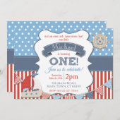男子セ航海のーラー船1歳誕生日 招待状 (正面/裏面)