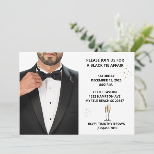 男子ツキシード黒ネクタイ浮気パーティー玉 招待状 (スタンド正面)