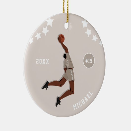 男子バスケットボールプレイヤーのスターキッド名チーム番号 セラミックオーナメント (右)