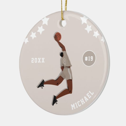 男子バスケットボールプレイヤーのスターキッド名チーム番号 セラミックオーナメント (左)