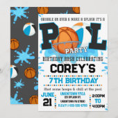 男子バスケットボールプールパーティ招待状 招待状 (正面/裏面)