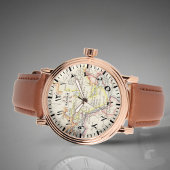 男子バラ金ゴールドメッカ地図ウォッチ – アラビア数字 腕時計