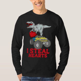 男子バレンタインデーキッズティラノサウルス 僕はハートを盗む Tシャツ