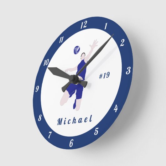 男子バ遊レーボールキッズプレーヤー名&番号 ラウンド壁時計 (傾斜)