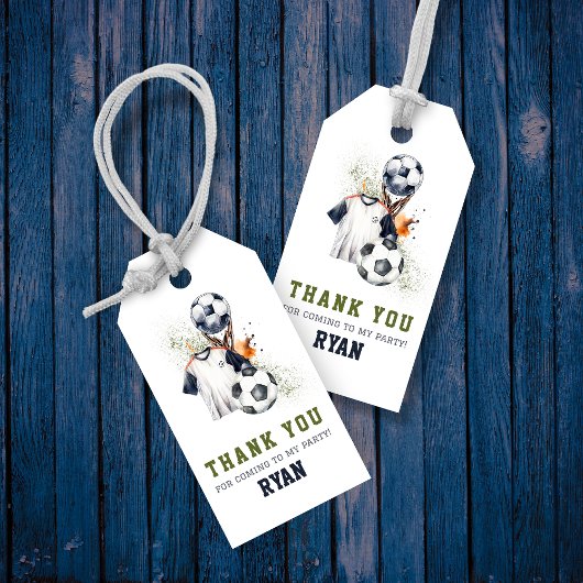 男子パーソナライズされた子供の誕生日のサッカーの景品 ギフトタグ