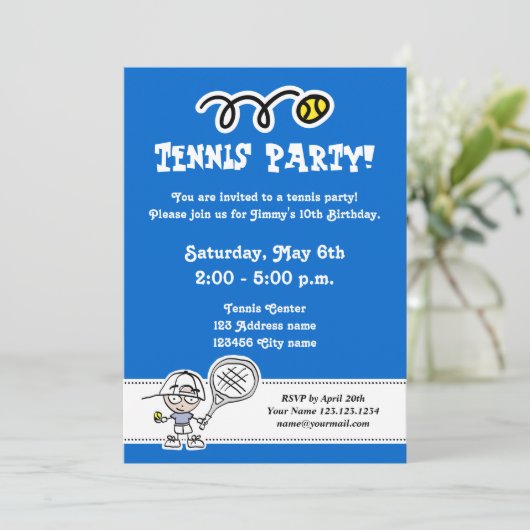 男子パーティの招待状用のテニス誕生日 招待状 (スタンド正面)
